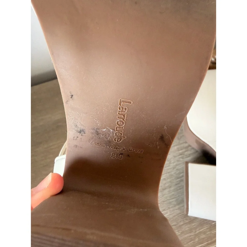 Larroude Platform Sandals Womens Cream Leather Chunky Heel Size 8.5 - Picture 11 of 11